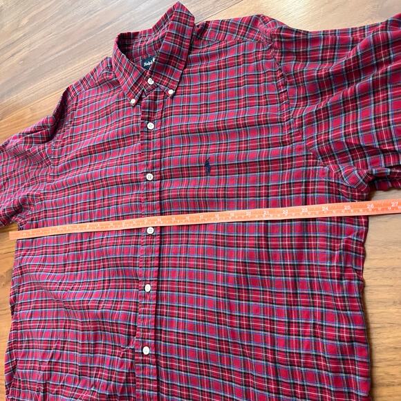 Ralph Lauren Yarmouth Shirt Size 17 Plaid Red Cotton Button Collar Long Sleeve - Picture 5 of 7